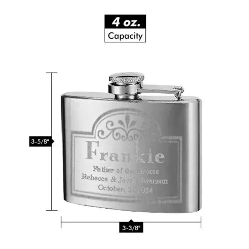 6 Custom Engraved Wedding Flasks Personalized Bridesmaid Groomsmen Gift Set 4oz